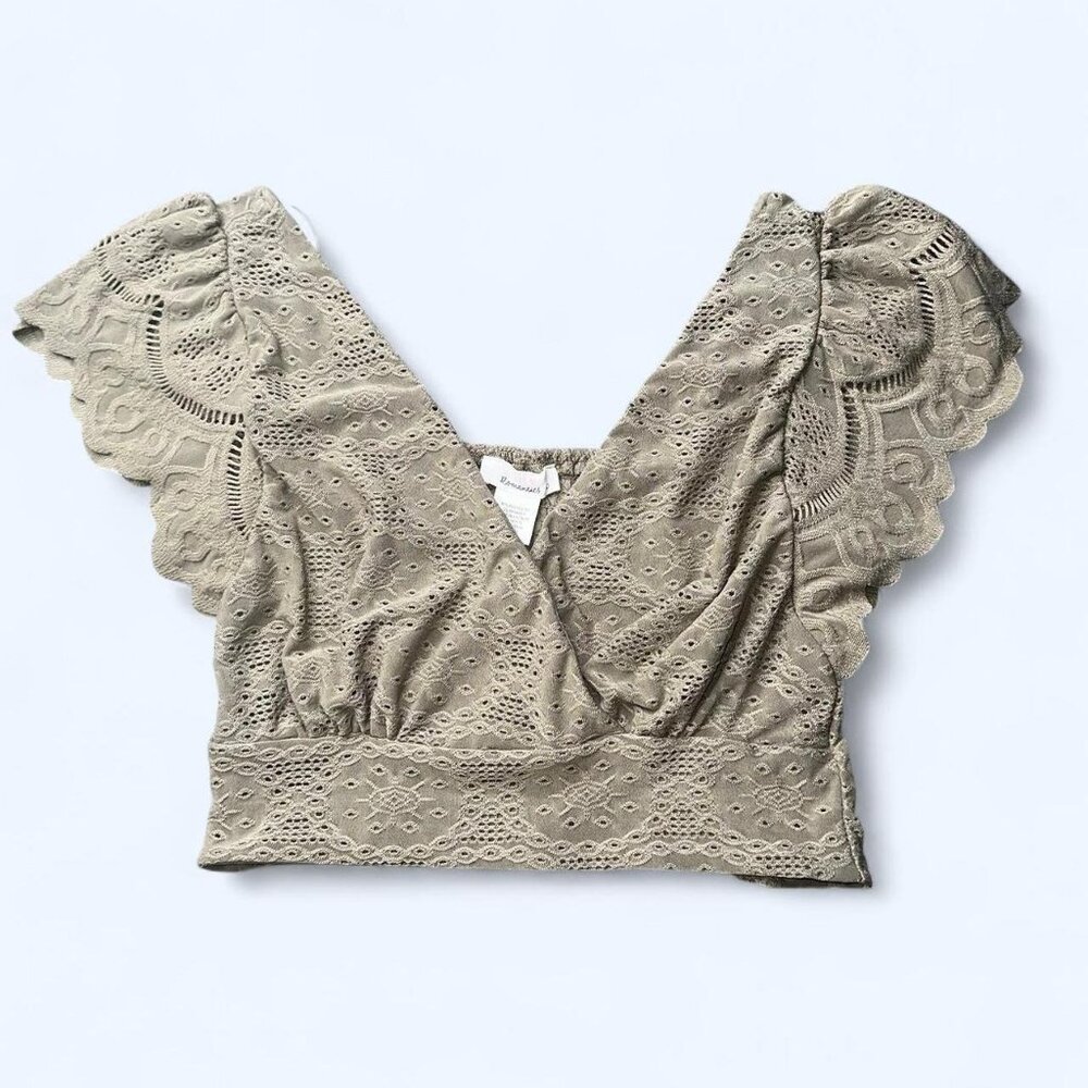 Lace Trim Crop Top - Tan